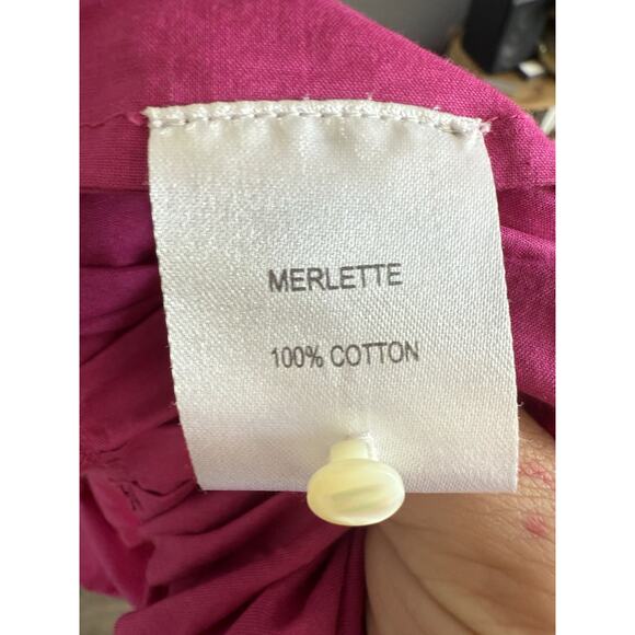 Merlette Soliman Dress Fuchsia Small Tiered Swing Mini Pima Cotton - Picture 10 of 12